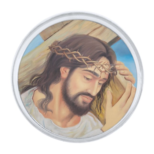 Christian Faith Jesus Christ Silver Finish Lapel Pin (Front)