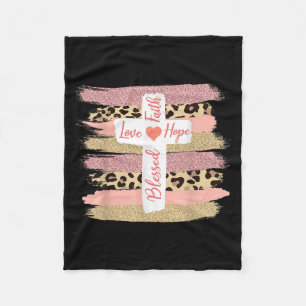 Christian Faith Love Hope Blessed - Cross Cheetah Fleece Blanket