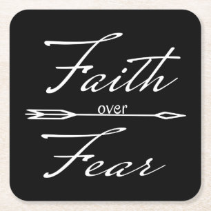 Christian Faith over Fear Square Paper Coaster