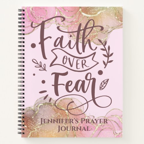 Christian Faith Quote Modern Ink Glitter Name Pink Notebook