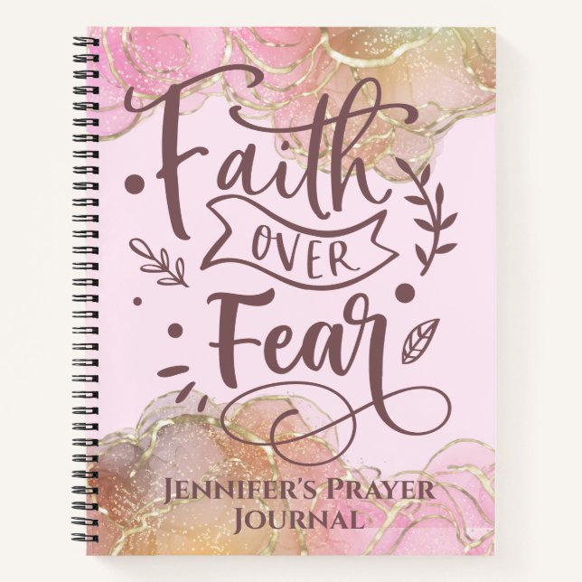 Christian Faith Quote Modern Ink Glitter Name Pink Notebook (Front)