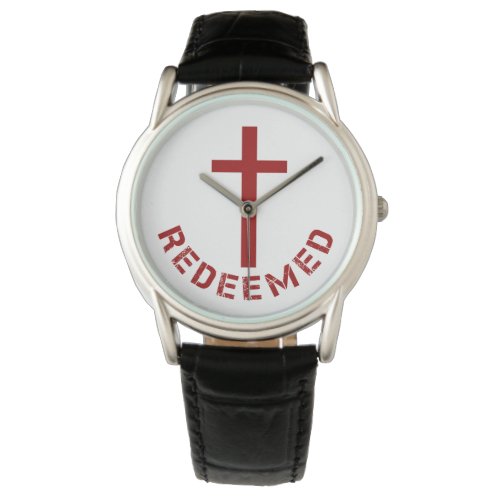 Christian Faith Redeemed Red Cross and Text Design Watch