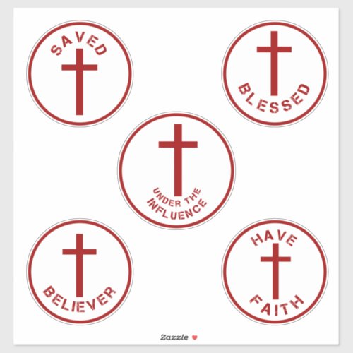 Christian Faith Typography Set 2 with Cross in Red Sticker