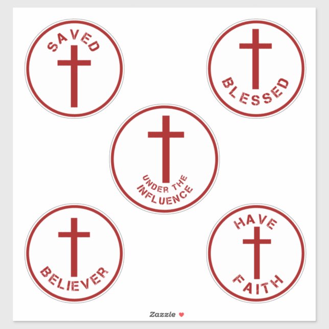 Christian Faith Typography Set 2 with Cross in Red Sticker (Sheet)