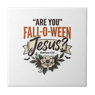 Christian Fall-O-Ween Jesus Vintage Engraving Shir Ceramic Tile