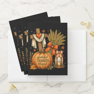 Christian Fall Pumpkin Grateful Thankful Blessed Pocket Folder