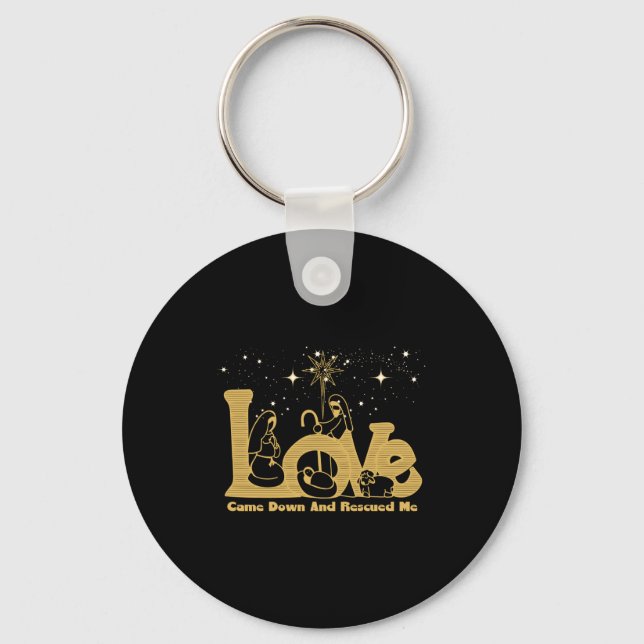 Christian Family Christmas Nativity Scene Gold T S Keychain (Front)