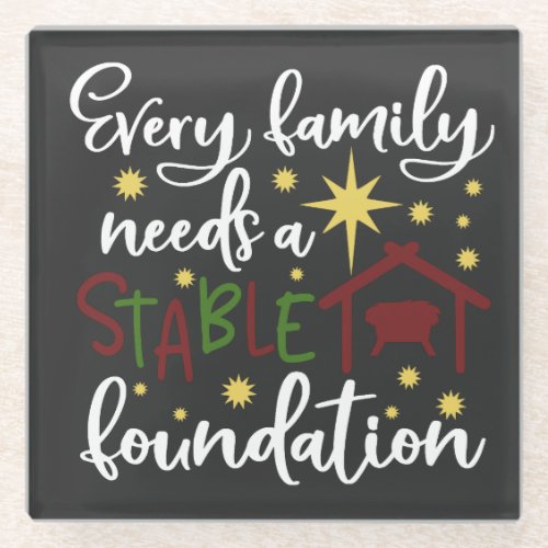 Christian Family Christmas Stable Foundation Glass Coaster