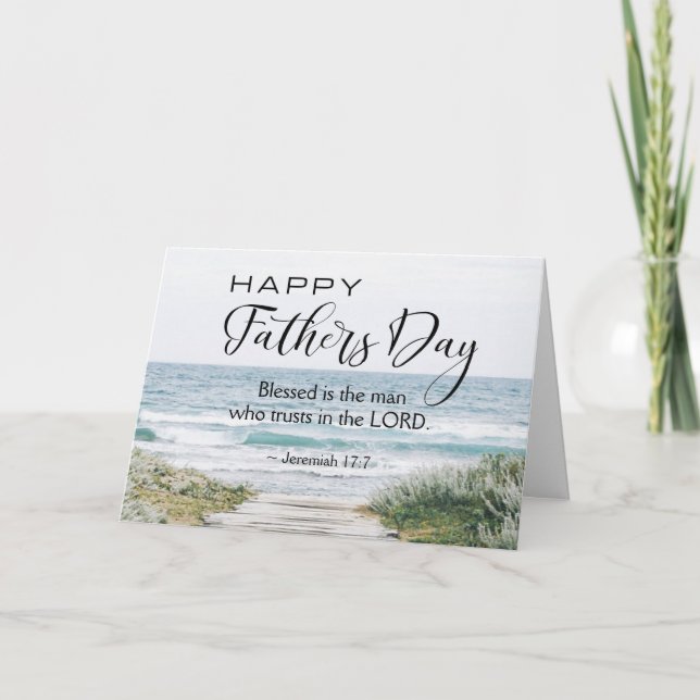 Christian Father's Day Bible Verse Ocean View Card (Front)