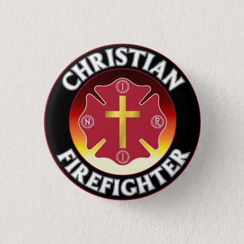 Christian Firefighter Red St Florian Cross INRI Button
