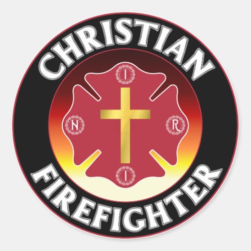 Christian Firefighter Red St Florian Cross INRI Classic Round Sticker