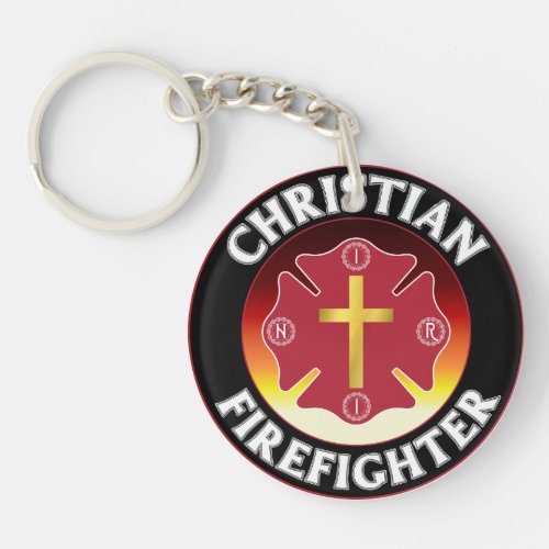 Christian Firefighter Red St Florian Cross INRI Keychain