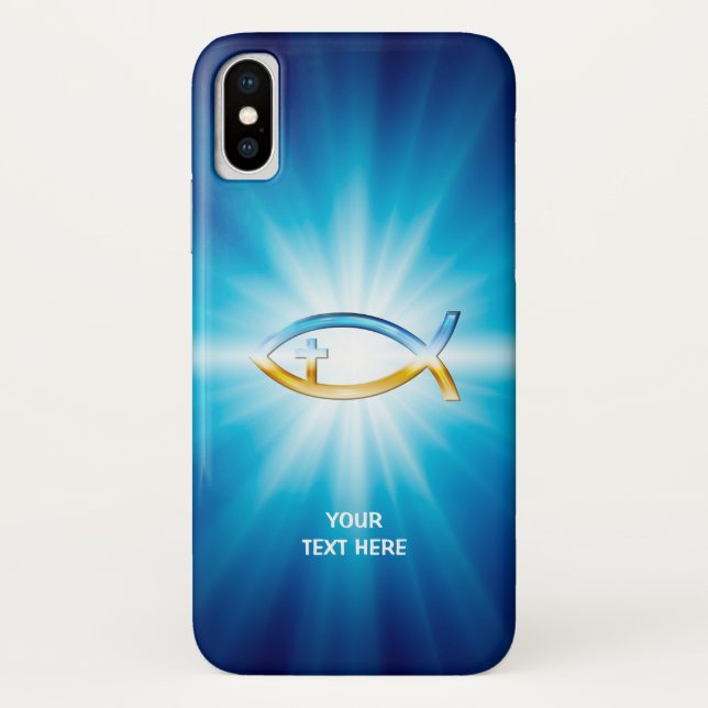 Christian Fish Cross blue background | Unique Gift Case-Mate iPhone Case (Back)
