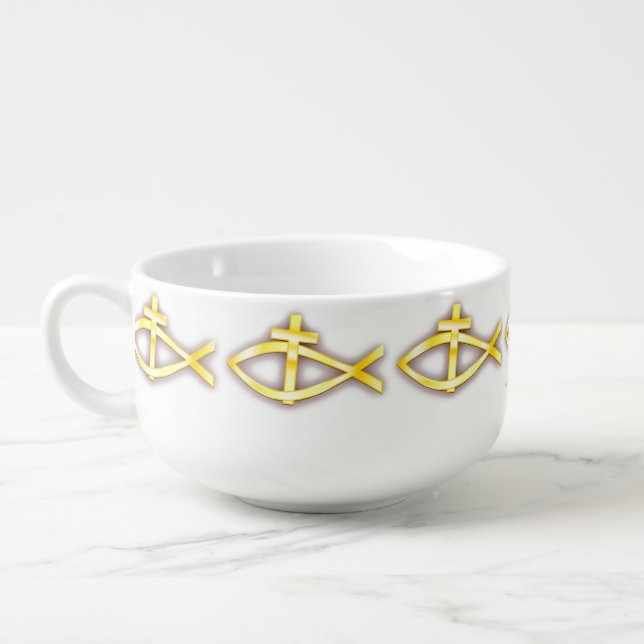 Christian Fish Cross Symbol Soup Mug (Right)