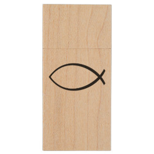 Christian Fish (Ichthys) Symbol Wood Flash Drive