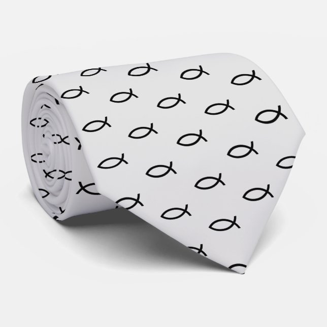 Christian Fish Symbol Black Pattern Neck Tie (Rolled)