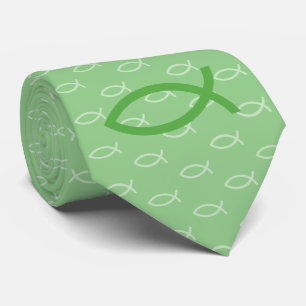 Christian Fish Symbol Green Neck Tie