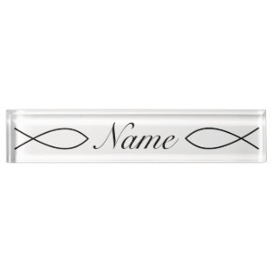Christian Fish Symbol Ichthys Thunder_Cove Desk Name Plate