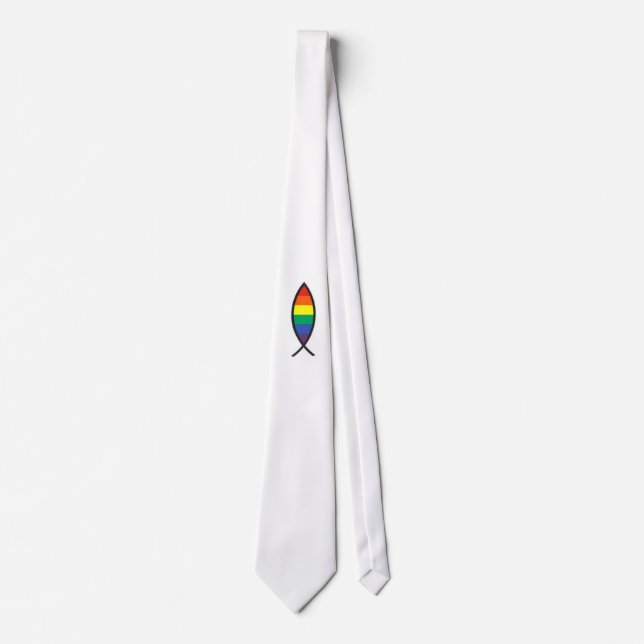 Christian Fish Symbol in Rainbow Graphic Neck Tie (Front)