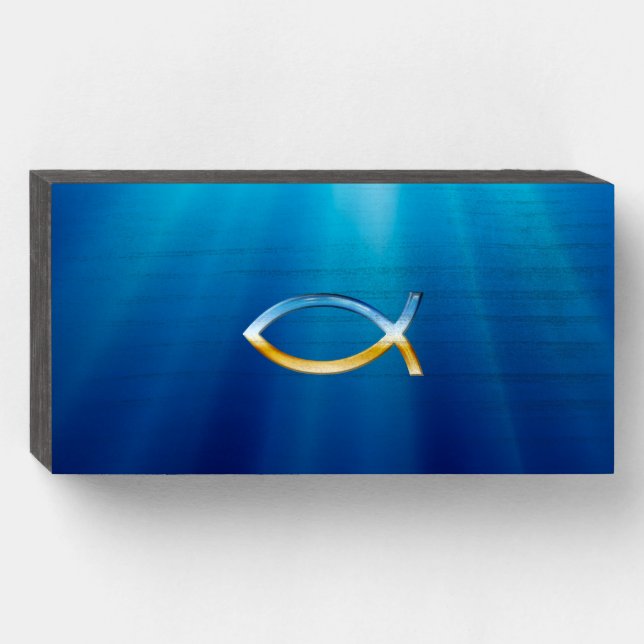 Christian Fish Symbol | Inspirational Wooden Box Sign (Front Horizontal)