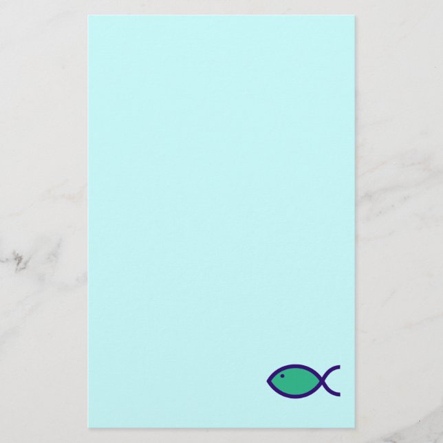 Christian Fish Symbol - LOUD! - Aqua and Blue Stationery (Front)