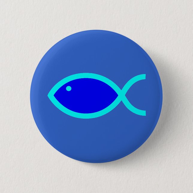 Christian Fish Symbol - LOUD! Blue and Aqua Pinback Button (Front)