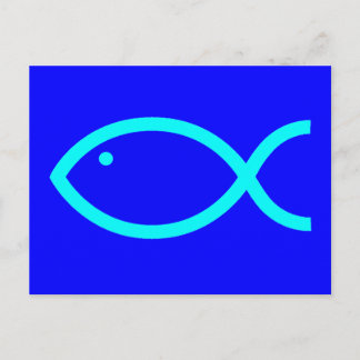 Christian Fish Symbol - LOUD! Blue and Aqua Postcard
