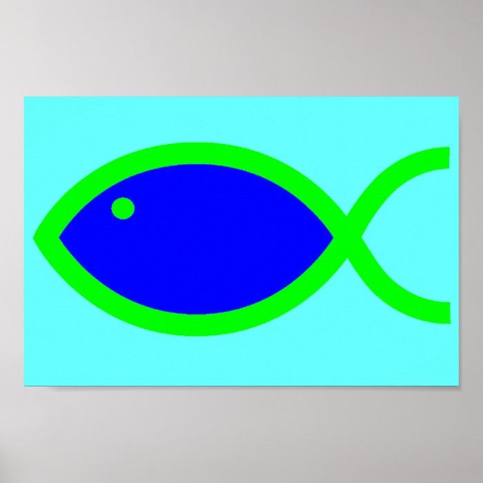 Christian Fish Symbol   LOUD Blue and Green Print