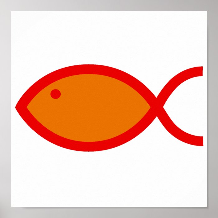 Christian Fish Symbol   LOUD Orange and Red Print