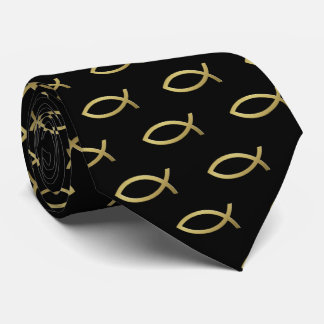 Christian Fish Symbol Pattern | Gold Neck Tie