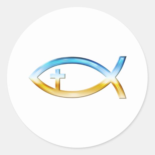 Christian Fish Symbol with Crucifix _ Sky  Ground Classic Round Sticker