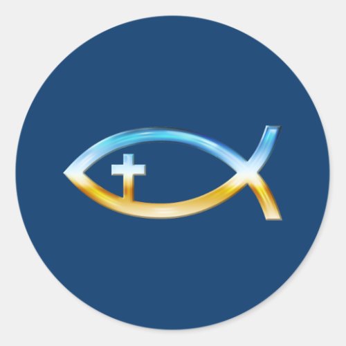 Christian Fish Symbol with Crucifix _ Sky  Ground Classic Round Sticker
