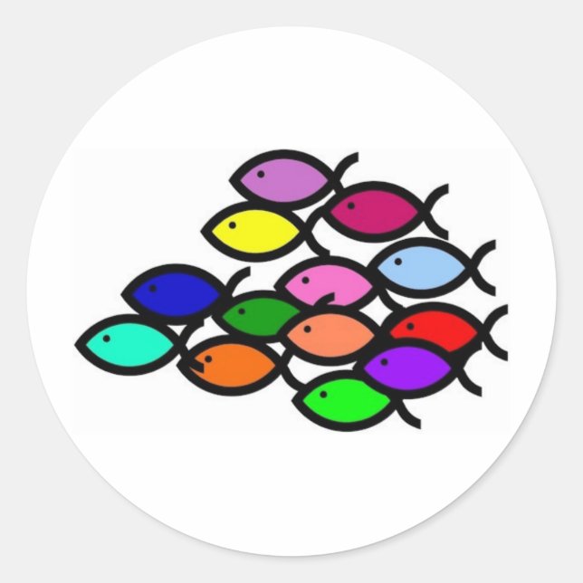 Christian Fish Symbols - Rainbow School - Classic Round Sticker (Front)