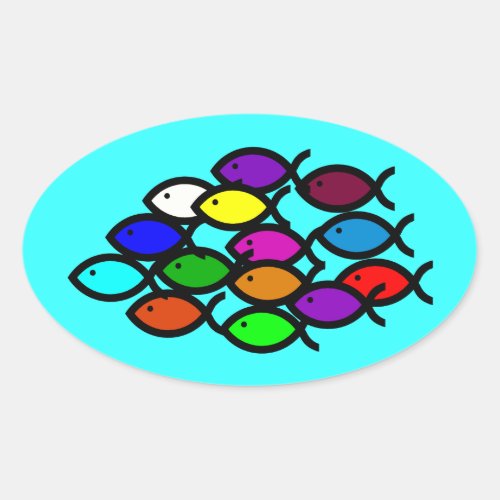 Christian Fish Symbols _ Rainbow School _ Oval Sticker