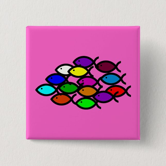 Christian Fish Symbols - Rainbow School - Pinback Button (Front)