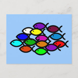Christian Fish Symbols - Rainbow School - Postcard