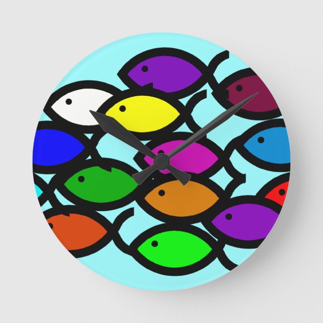Christian Fish Symbols - Rainbow School - Round Clock (Front)