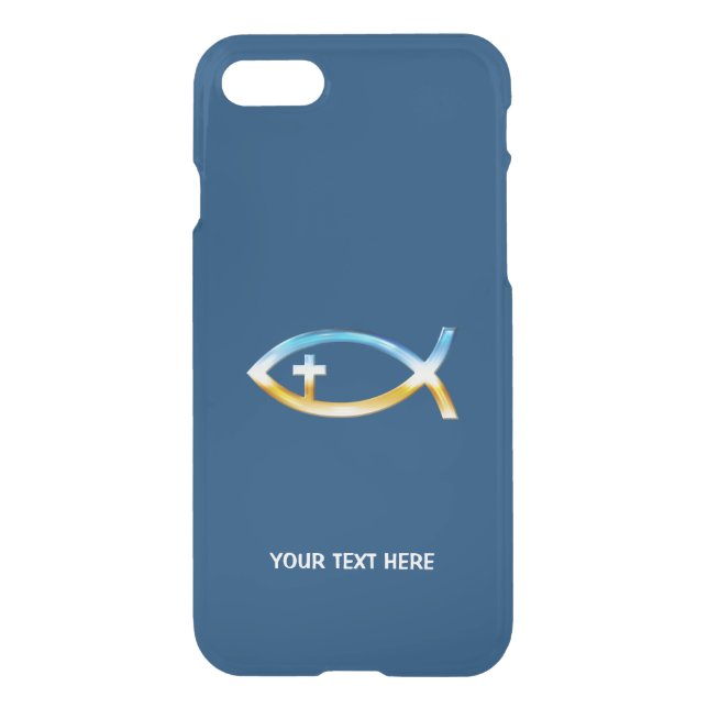 Christian Fish with cross Symbol blue background Uncommon iPhone Case (Back)