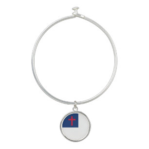 Christian flag Bangle Bracelet With Round Charm