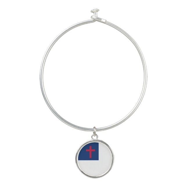 Christian flag Bangle Bracelet With Round Charm (Front)