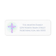 Christian Floral Cross Gray Script Return Address