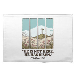 Christian Floral Cross Matthew 28_6 Vintage Cloth Placemat