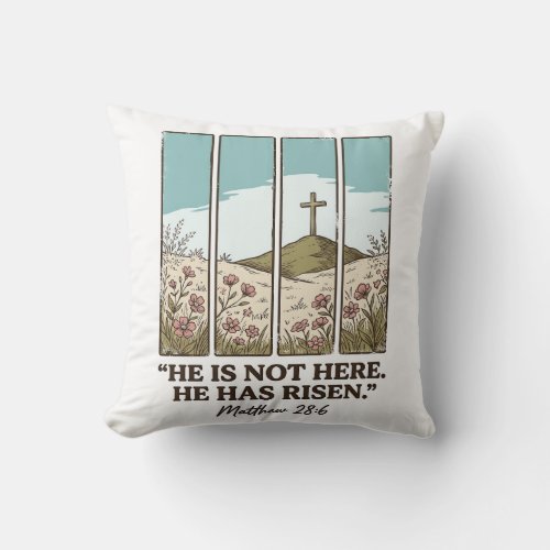 Christian Floral Cross Matthew 28_6 Vintage Throw Pillow