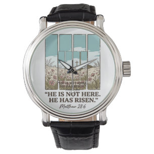 Christian Floral Cross Matthew 28_6 Vintage Watch