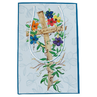 Christian Floral Cross Medium Gift Bag