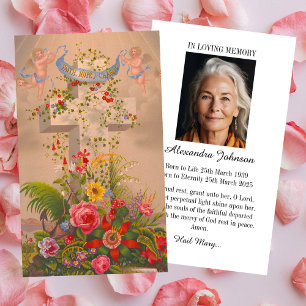 Christian Floral Cross Photo Loss Funeral Sympathy Business Card