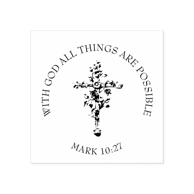 Christian Floral Cross Religious Scripture Verse Rubber Stamp (Imprint)