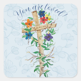 Christian Floral Cross  Square Sticker