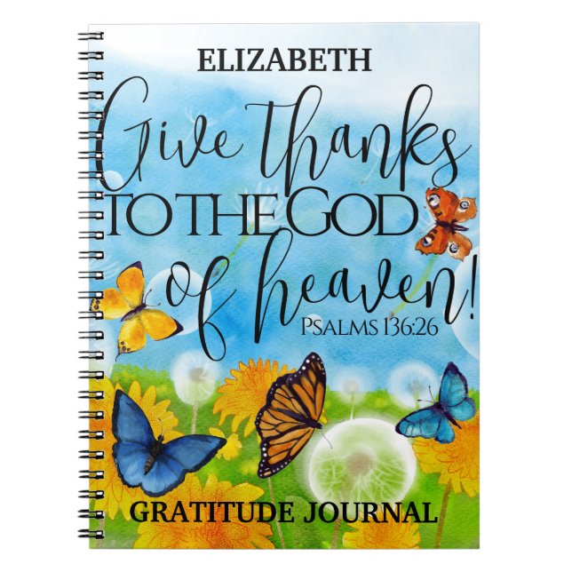 Christian Floral Give Thanks Gratitude Bible Verse Notebook (Front)