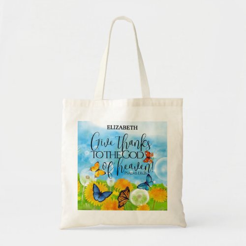 Christian Floral Give Thanks Gratitude Bible Verse Tote Bag